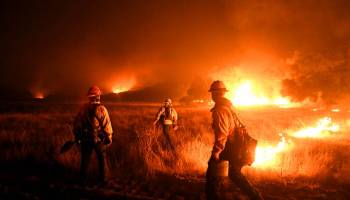 Firefighters light backfires as they try to contain the Thomas wildfire in California in 2017.