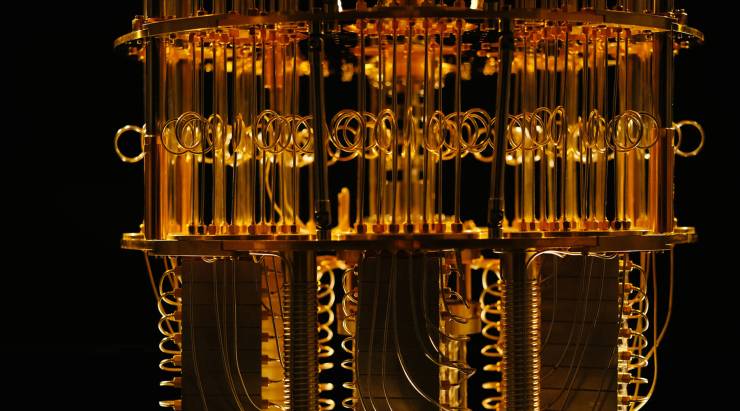 The circular stacks of glass tubes and gold wires and coils that are part of IBM's Q system look like the tiered layers of a steampunk wedding cake.