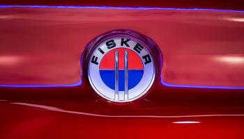 A logo is seen on a Fisker EMotion all-electric vehicle that uses LiDAR technology at CES in Las Vegas, Nevada, January 9, 2018.