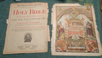 Bible pages in repair at Abrami Book Bindery