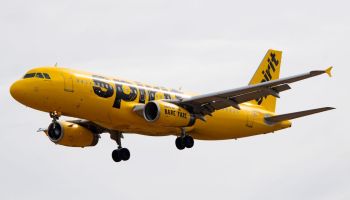 A view of an Airbus 320 operated by Spirit Airlines.