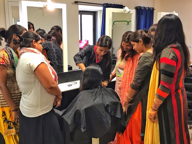 A hairdressing class at a vocational skills centre in North Haryana (Photo: BBC).
