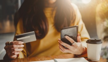 credit card, woman, debt, online payment, coffee, desk