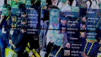 A live demonstration uses artificial intelligence and facial recognition in dense crowd spatial-temporal technology at the Horizon Robotics exhibit at the Las Vegas Convention Center during CES 2019 in Las Vegas on January 10, 2019.