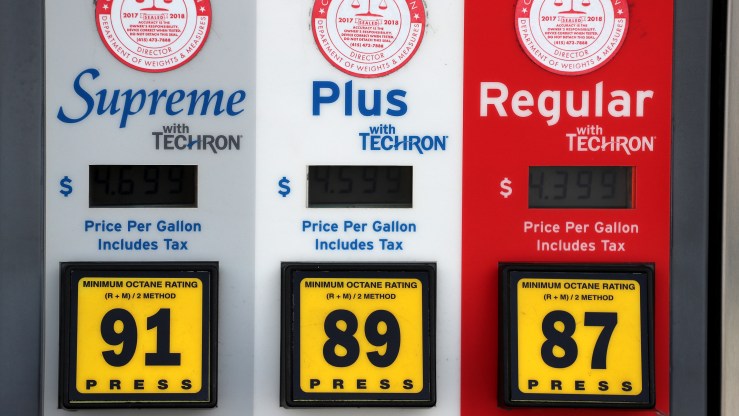 Gas prices over $4.00 a gallon are displayed on a pump at a gas station on May 24, 2019 in Mill Valley, California.