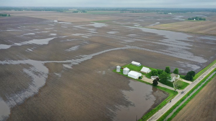 Water pools in rain-soaked farm fields on May 29 near Gardner, Illinois.
