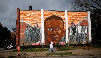 A mural of Freddie Gray near the location where he was arrested is pictured in Baltimore, Maryland in 2016.