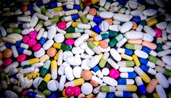 A colorful display of many pills.