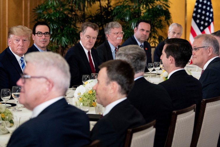U.S. President Donald Trump at a dinner at the Imperial Hotel in Osaka on June 27, 2019.