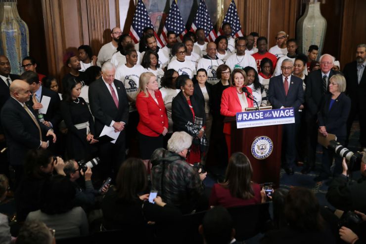 Speaker of the House Nancy Pelosi introduces the Raise the Wage Act at an event in January.