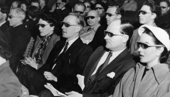 Cinema-goers wearing 3D glasses at a screening in 1951.