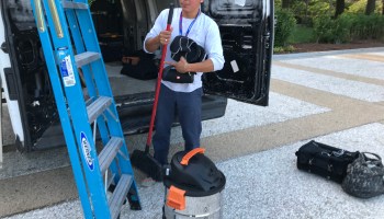 Glass installer Brian Herrera unloads a truck in Washington, D.C. He says he often has to work in extreme heat, and has several strategies to protect himself.