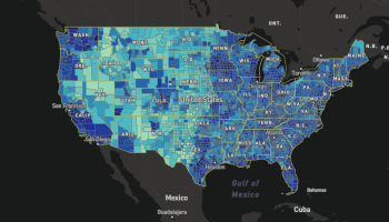Pew's broadband accessibility map of the United States from December 2017, its most recent.