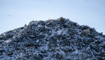 A mountain of scrap metal in Liverpool, England, waits to be exported.