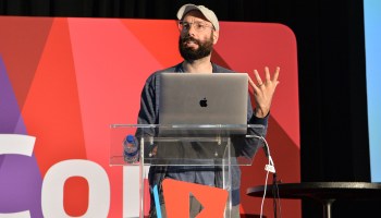 Jack Conte, CEO of Patreon, speaks at VidCon in Anaheim, California, in July.