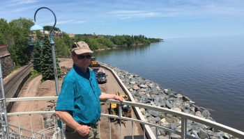 The city of Duluth, Minnesota’s construction projects supervisor Mike LeBeau looks down at the rebuilding of a section of the popular Lakewalk pedestrian and bike trail. The trail was damaged by a series of huge storms, compounded by high water levels on Lake Superior. The rebuild is costing about $3 million.