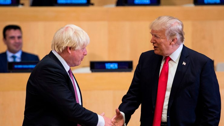 Then-British Foreign Secretary Boris Johnson and U.S. President Donald Trump greet each other before a United Nations meeting in New York in 2017.