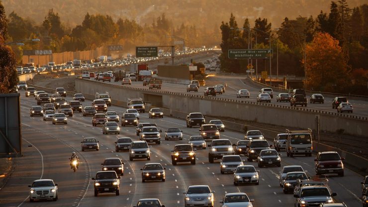 Morning commuters near Pasadena, California in 2009.