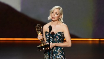 Michelle Williams accepts the Emmy award Sunday for outstanding lead actress in a limited TV series or movie.