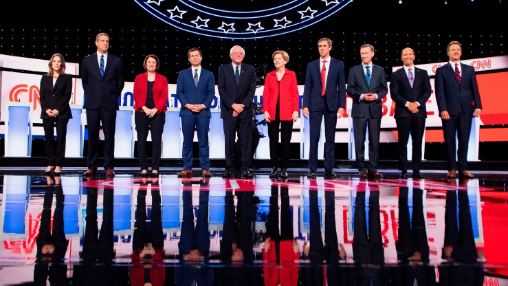 Democratic presidential candidates on stage at the second round of primary debates in July in Detroit.