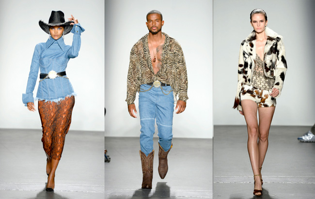 Several cowboy-inspired LaQuan Smith designs from the runway at New York Fashion Week