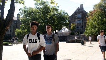Yale students walk through the New Haven, Connecticut, campus in 2018.