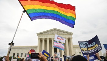 Demonstrators rally outside the U.S. Supreme Court in Washington, D.C. on October 8.