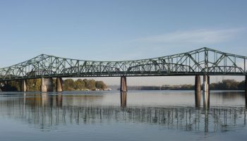 Bridges spanning across the Ohio River are seen between West Virginia and Ohio, seen from Parkersburg, West Virginia, where the chemical PFOA leeched into the water supply.