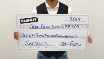 Sean Collins-Smith's "Paid Off" check for $77,509.