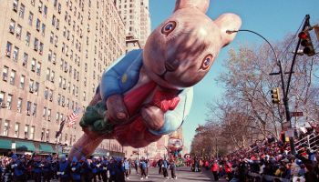 A giant Peter Rabbit balloon at the Macy's Thanksgiving Day Parade.