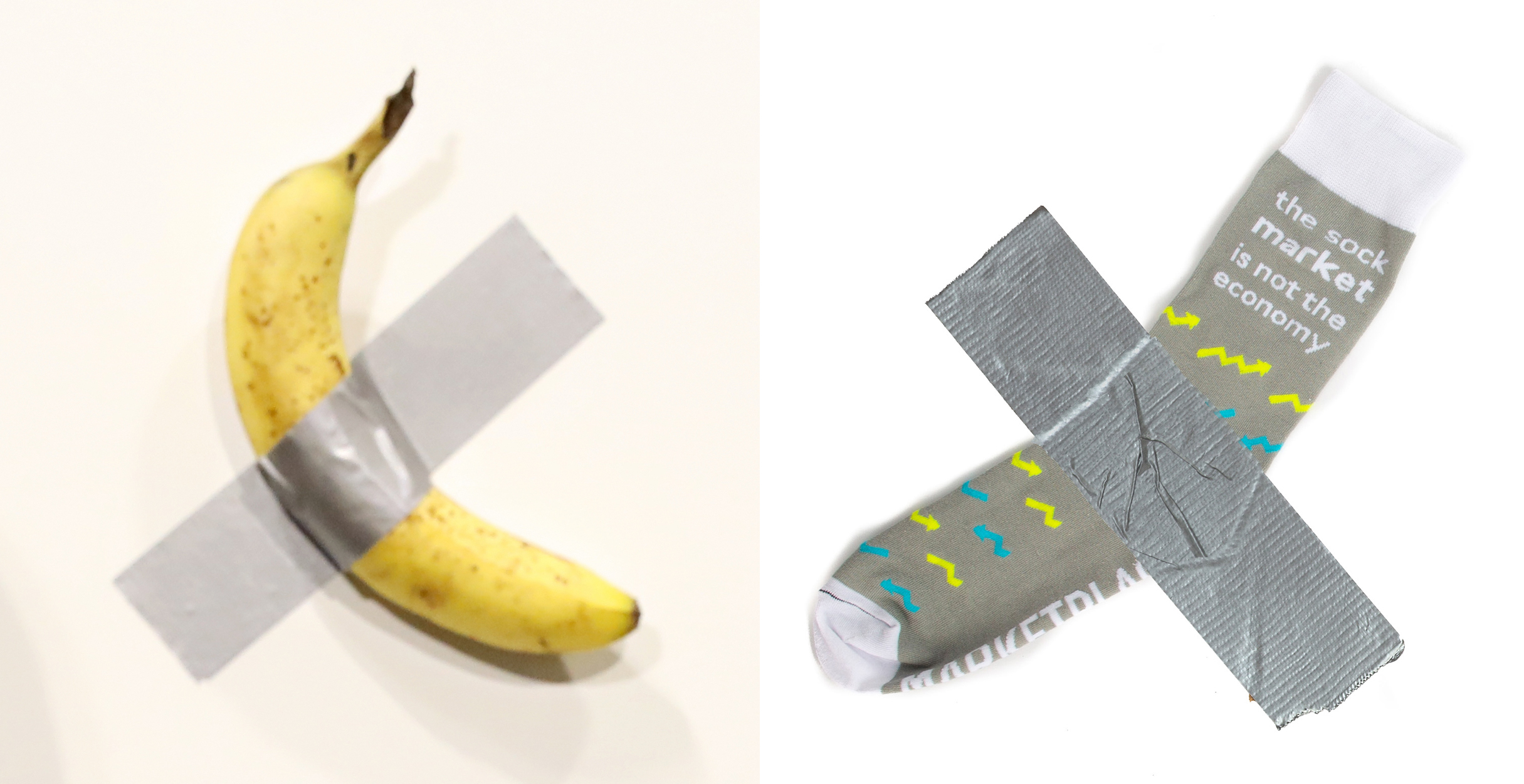Maurizio Cattelan’s “Comedian” and Marketplace's branded sock.
