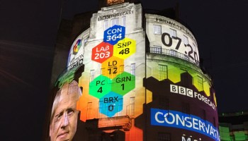 Election graphics on BBC Broadcasting House in London