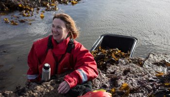 Fiona Houston, co-founder of Mara Seaweed, harvesting off the Scottish coast.
