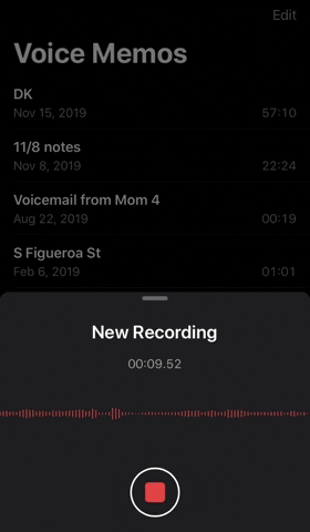 A gif showing how to rename a voice memo recording.