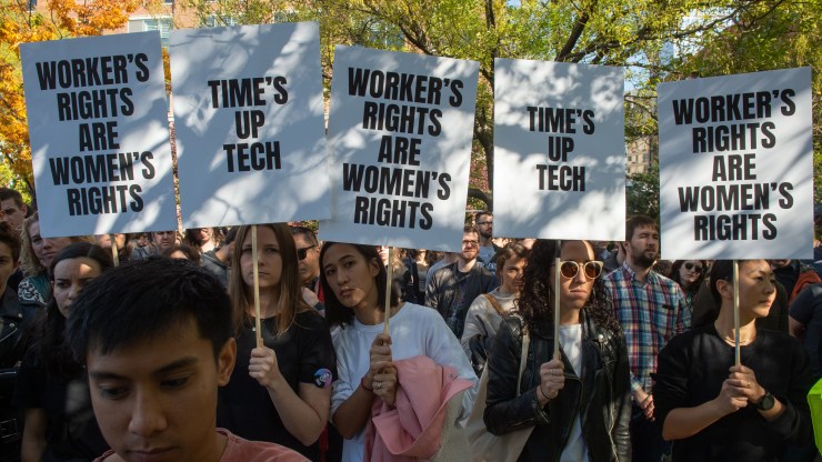 Google employees stage a walkout on Nov. 1, 2018, in New York, over sexual harassment.