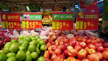 American green apples at a Shanghai supermarket were among the first to be subject to Chinese counter tariffs.