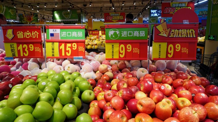American green apples at a Shanghai supermarket were among the first to be subject to Chinese counter tariffs.