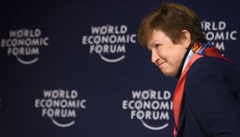 International Monetary Fund Managing Director Kristalina Georgieva attends a World economic outlook during the annual meeting of the World Economic Forum in Davos, on Jan. 20, 2020.