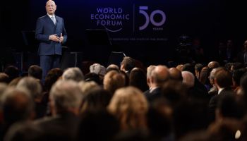 World Economic Forum (WEF) founder and executive chairman Klaus Schwab attends a ceremony to mark the 50th anniversary of World Economic Forum during the WEF's annual meeting in Davos, on Jan. 20, 2020.