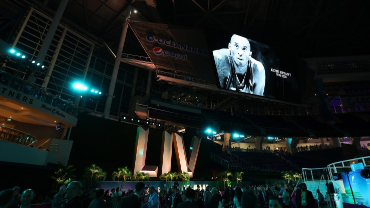 A moment of silence in memory of NBA great Kobe Bryant takes place during Super Bowl Opening Night presented by BOLT24 at Marlins Park on January 27, 2020 in Miami, Florida.