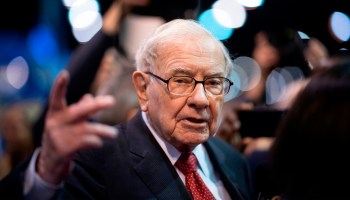 Warren Buffett, CEO of Berkshire Hathaway, speaks to the press as he arrives at the 2019 annual shareholders meeting in Omaha, Nebraska.