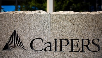 The Calpers sign in front of California Public Employees' Retirement System building in Sacramento, California, in 2009..