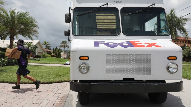 A FedEx delivery truck in Fort Lauderdale, Florida in August 2019.