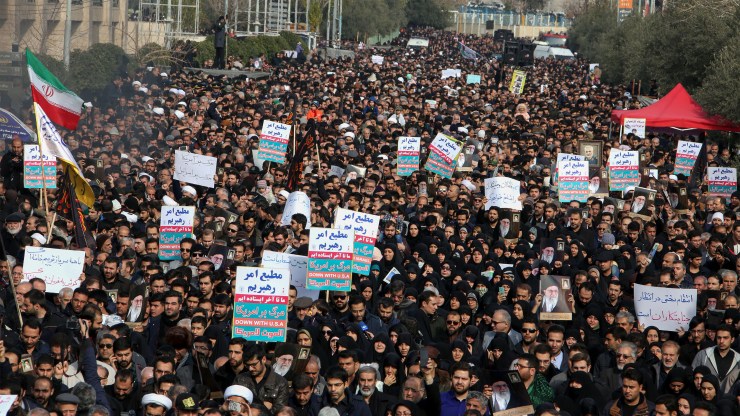 Iranians hold anti-US banners during a demonstration in the capital Tehran on January 3, 2020 following the killing of Iranian Revolutionary Guards Major General Qasem Soleimani in a US strike.