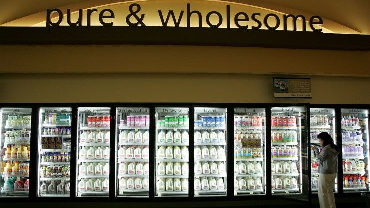 A Safeway customer shops for milk in 2007 in Livermore, California.