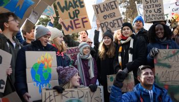 Swedish climate activist Greta Thunberg takes part in a "Friday for future" youth demonstration on Jan. 24 on the sideline of the World Economic Forum in Davos, Switzerland.