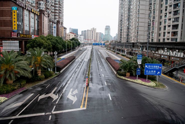 A deserted street in Shanghai on Feb. 6.