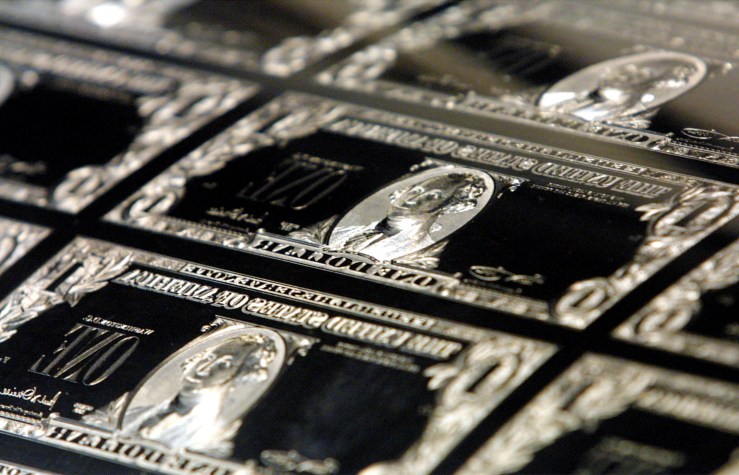 Plates used to print dollar bills at the U.S. Mint.