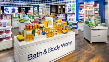 The interior of a Bath and Body Works store.