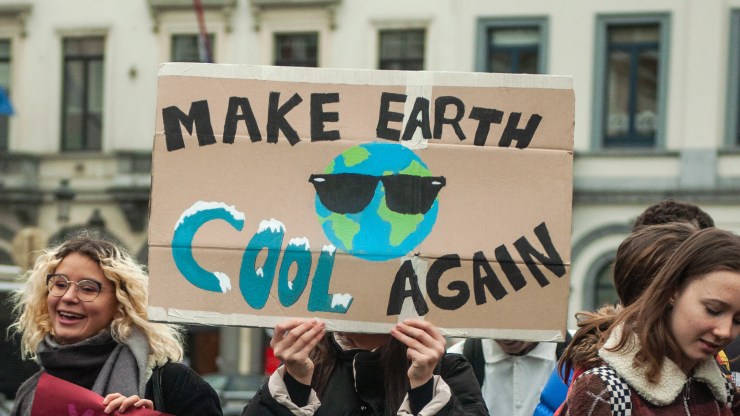 Students in Brussels march to raise awareness of climate change on Feb. 14.